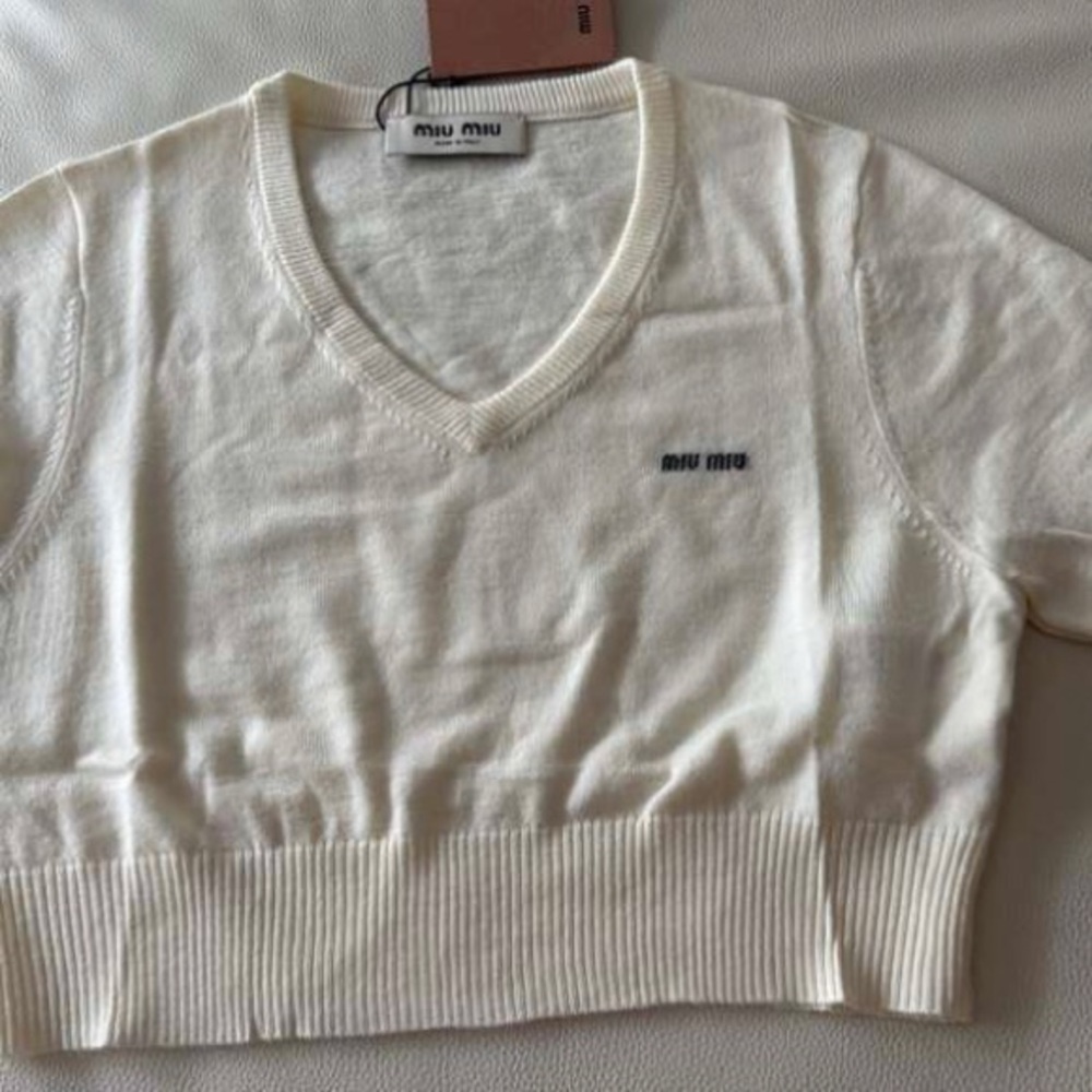 Miu Miu  Cream V-Neck Sweater Top